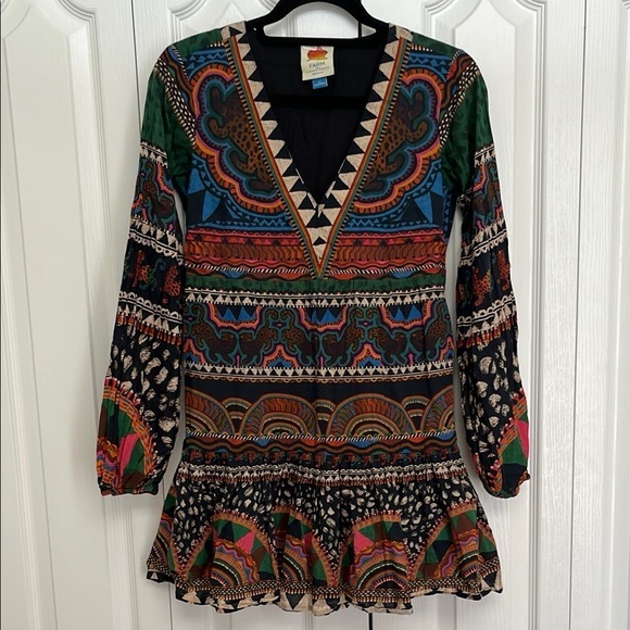FARM Rio V-Neck Printed Tunic Dress Sz XS - Picture 2 of 3